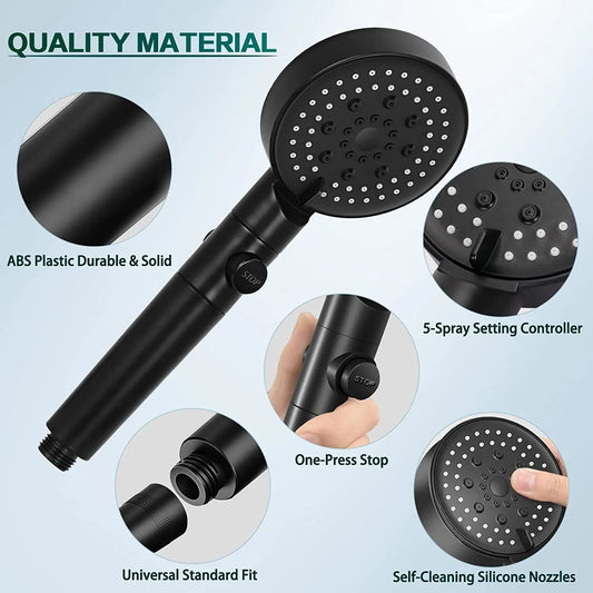 5 Modes Adjustable Shower Head High Pressure Water Saving Shower.