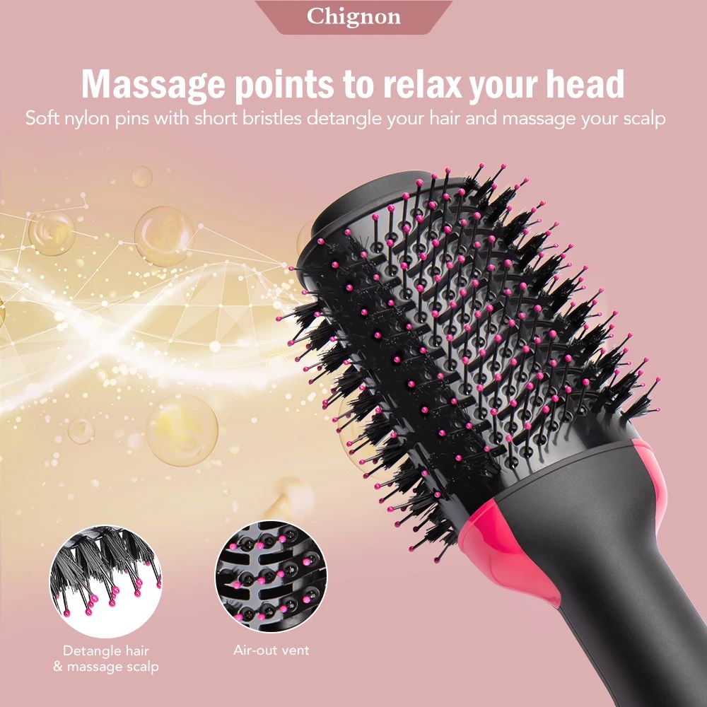 Hot Air Brush Multi-Function Hair Dryer Straightener Curler Comb.