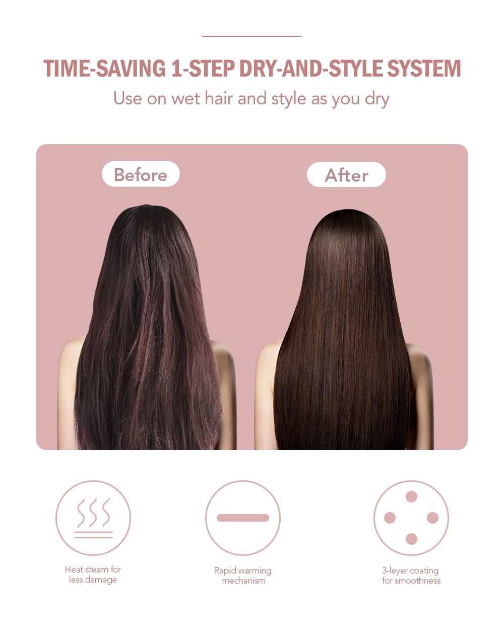 Hot Air Brush Multi-Function Hair Dryer Straightener Curler Comb.