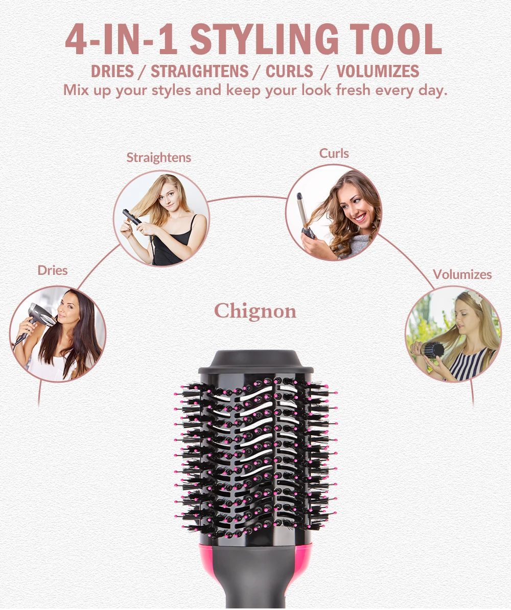 Hot Air Brush Multi-Function Hair Dryer Straightener Curler Comb.