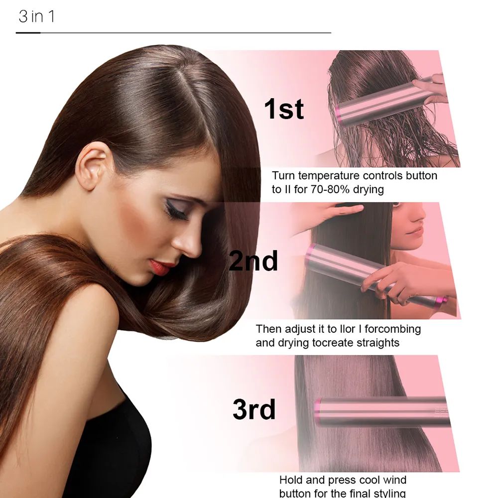 One Step Multifunctional Hot Air Comb Straight Dryer Portable Curler Straight Hair.